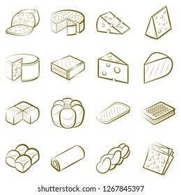 Bakery products and Cheeses set. Background for printing, design, web. Usable as icons. Color.