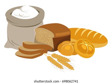 Bakery Products Collection. Bakery and Bread Logo for Bakery Shop. Vector Illustration Isolated on White Background.