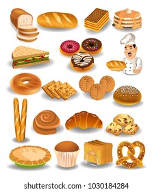 Bakery products collection isolated on a white background