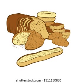 bakery products composition, hand-drawn vector illustration