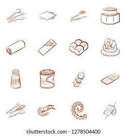 Bakery products, Cutlery, Seafood, Snacks and Table setting set. Background for printing, design, web. Usable as icons. Binary color.