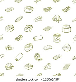 Bakery products, Cutlery, Seafood, Snacks and Table setting set. Background for printing, design, web. Usable as icons. Seamless. Binary color.