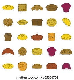 Bakery products doodle icons set. Bakery products vector illustration for design and web isolated on white background. Bakery vector object for labels, logos