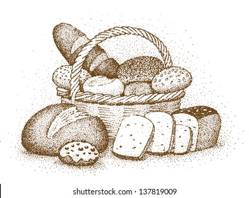 Bakery products drawn by hand