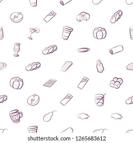 Bakery products, Drinks, Fruits and Table setting set. Background for printing, design, web. Usable as icons. Seamless. Color.