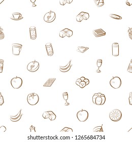 Bakery products, Drinks, Fruits and Table setting set. Background for printing, design, web. Usable as icons. Seamless. Color.