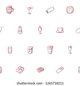 Bakery products, Drinks, Fruits and Table setting set. Background for printing, design, web. Usable as icons. Seamless. Color.