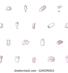 Bakery products and Drinks set. Background for printing, design, web. Usable as icons. Seamless. Color.