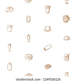 Bakery products and Drinks set. Background for printing, design, web. Usable as icons. Seamless. Color.