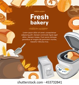 Bakery products fresh loaf of rye bread with breadmaker baked goods cartoon vector 