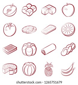 Bakery products and Fruits set. Background for printing, design, web. Usable as icons. Seamless. Color.