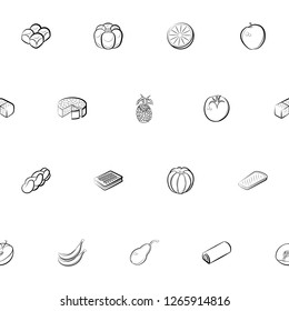 Bakery products and Fruits set. Background for printing, design, web. Usable as icons. Seamless. Monochrome binary, black and white.