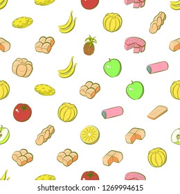 Bakery products and Fruits set. Background for printing, design, web. Usable as icons. Seamless. Colored.