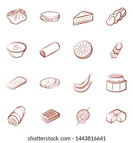 Bakery products, Fruits and Snacks set. Background for printing, design, web. Usable as icons. Binary color.