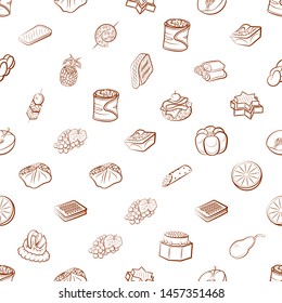 Bakery products, Fruits and Snacks set. Background for printing, design, web. Usable as icons. Seamless. Binary color.