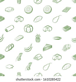 Bakery products, Fruits and Table setting set. Background for printing, design, web. Usable as icons. Seamless. Binary color.