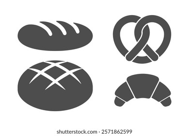 Bakery products  graphic icon set. Breads isolated signs on white background. Vector illustration