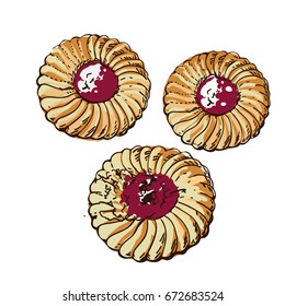  Bakery products graphic Illustration,Shortbreads with jam illustration.