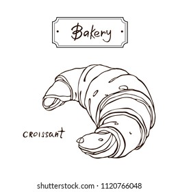 Bakery products hand drawing Croissantwith black outlines
