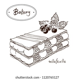 Bakery products hand drawing dessert Millefeuille Graphic Illustration