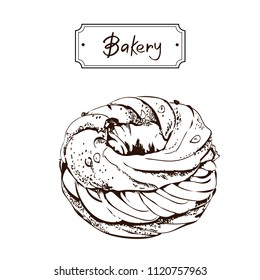 Bakery products hand drawing Paris Brest with black outlines