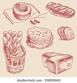 Bakery products hand drawn sketch different kinds bread.