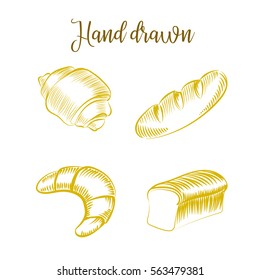 Bakery products hand drawn sketch different kinds bread and bread doodle