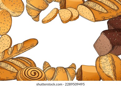 Bakery products hand drawn style for postcard or banner design vector illustration on white background