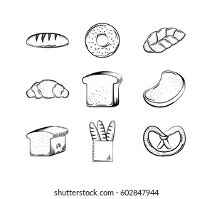 bakery products icon set over white background. vector illustration