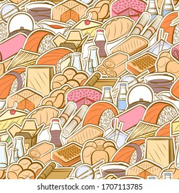 Bakery products and Japanese food pattern. Background for printing, design, web. Seamless. Colored.