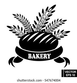 Bakery products label. Vector icon of  bread bun bagel, wheat ears, ribbon with text. Element for bakery shop, bread emblem,logo design, etc.