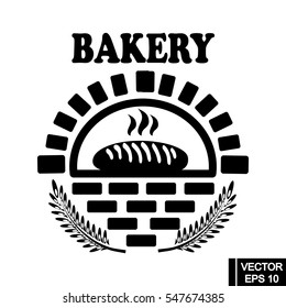Bakery products label. Vector icon of  bread bun bagel, wheat ears, simbol of oven. Element for bakery shop, bread emblem,logo design, etc.
