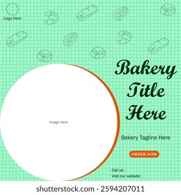 Bakery products online banner. Bakery social media graphics vector poster. Online web digital template for marketing.