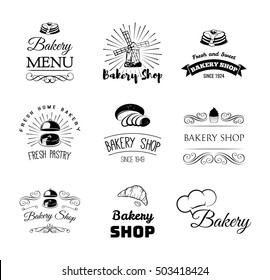 bakery products and pastry cupcake, cake, chef hat, bread, croissant. Menu restaurant. Pastry cook Cooking Vector Illustration