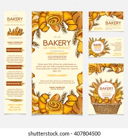  Bakery products restaurant menu template business card, page template vector illustration 