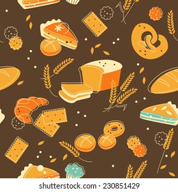 Bakery products seamless pattern in retro style