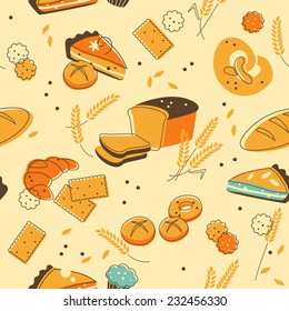 Bakery products seamless pattern in retro style