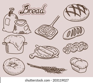 bakery products. set of ten vector icons