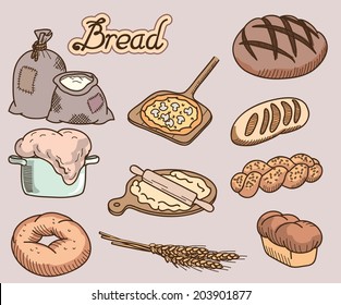 bakery products. set of ten vector icons