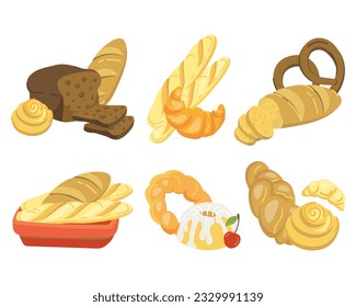 conjunto de productos de panadería de imágenes vectoriales