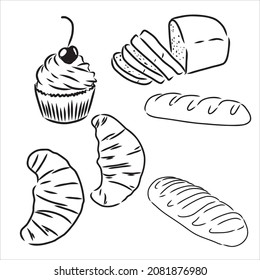 bakery products. set of vector sketches bakery products vector