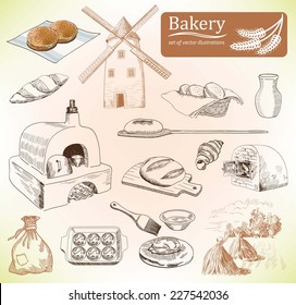 bakery products. set of vector sketches. hand drawn illustrations