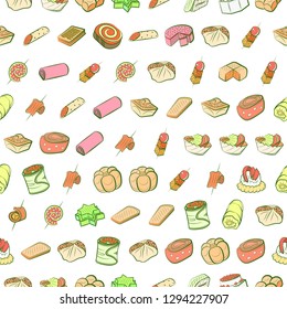 Bakery products and Snacks set. Background for printing, design, web. Usable as icons. Seamless. Colored.