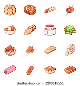 Bakery products and Snacks set. Background for printing, design, web. Usable as icons. Colored.