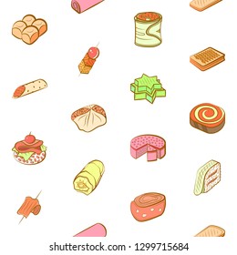 Bakery products and Snacks set. Background for printing, design, web. Usable as icons. Seamless. Colored.