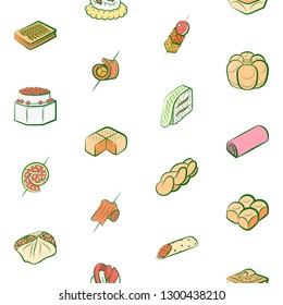 Bakery products and Snacks set. Background for printing, design, web. Usable as icons. Seamless. Colored.