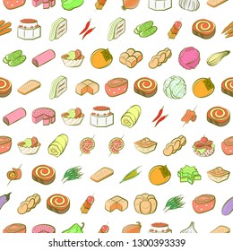Bakery products, Snacks and Vegetables set. Background for printing, design, web. Usable as icons. Seamless. Colored.