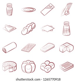 Bakery products and Table setting set. Background for printing, design, web. Usable as icons. Seamless. Color.