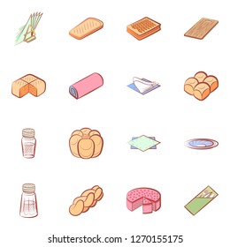 Bakery products and Table setting set. Background for printing, design, web. Usable as icons. Seamless. Colored.