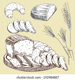 Bakery products, vector hand drawing